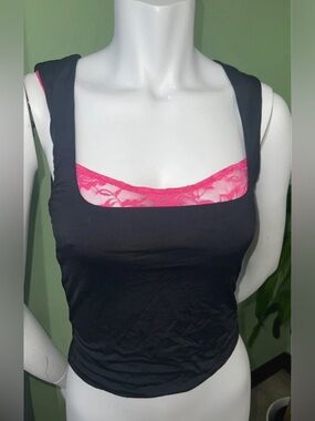 Princess Polly Black & Pink Lace Trim Crop Top